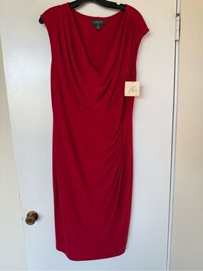 Ralph Lauren Draped Cowl-Neck Midi Dress in Red